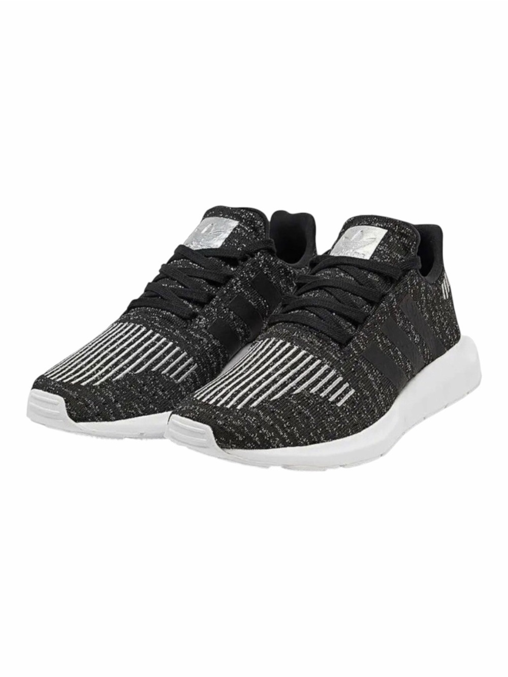 Adidas Swift Run Black and Silver Knit Athletic Shoes Womens 9